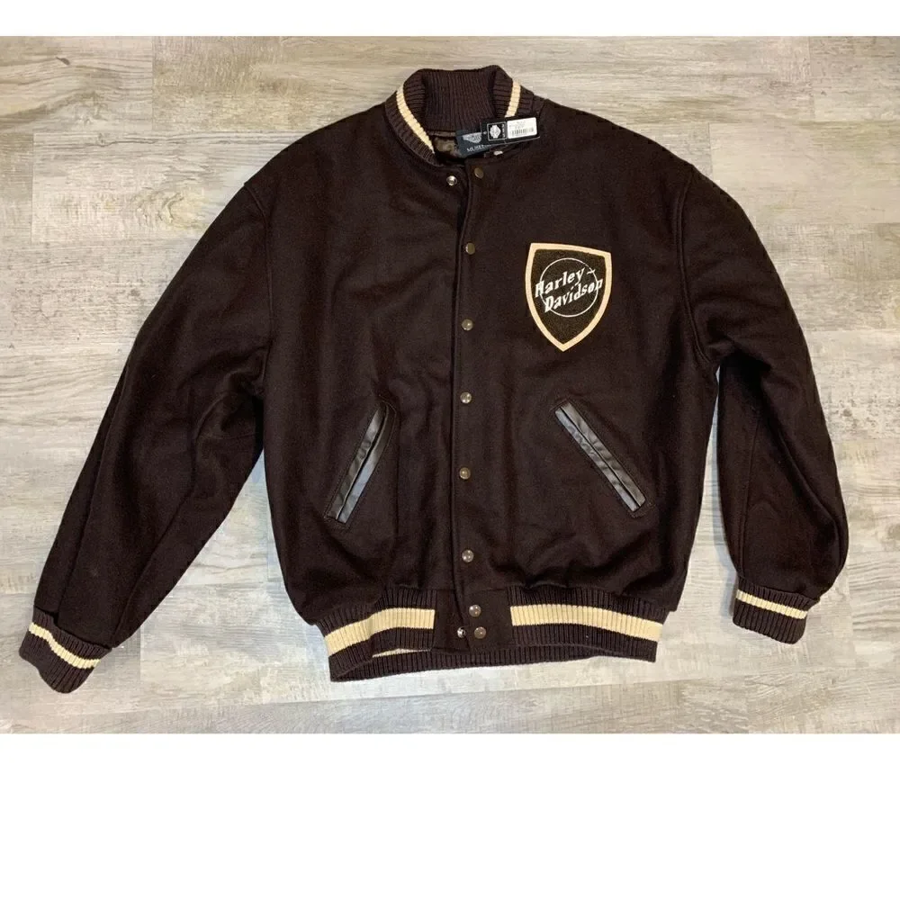 NWT Harley Davidson Museum Milwaukee brown wool varsity jacket